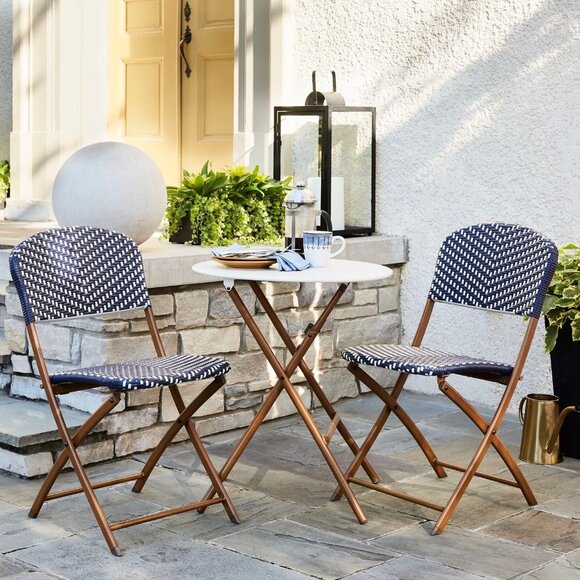 French Cafe Folding Round Patio Bistro Table White Brown Metal Frame - Threshold - Picture 2 of 8